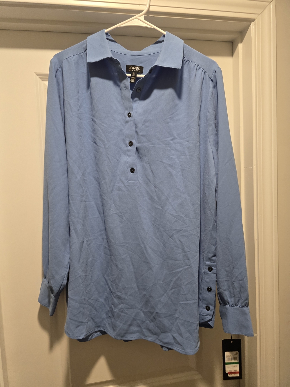 NWT Jones New York Blue Horizon Button Sleeve Henley Blouse Top L